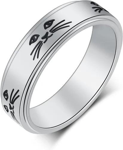 Miniatura 17 de Anillo de ansiedad para mujer, anillos giratorios: anillos giratorios de acero inoxidable de 0.236 pulgadas (0.236 in) con luna y estrella