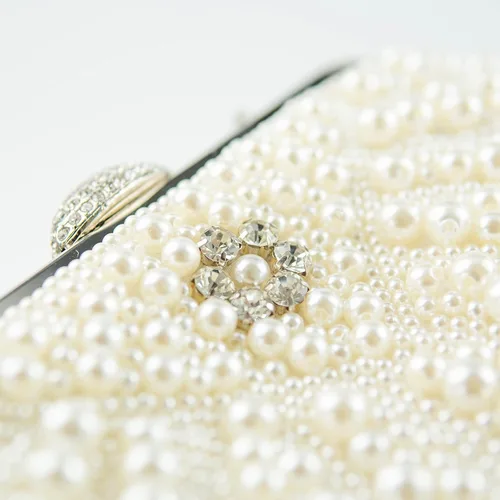 Miniatura 7 de Ofuleo Bolsos de mano de perlas de lujo, bandolera de cristal para mujer, para boda, noche, fiesta casual, Blanco