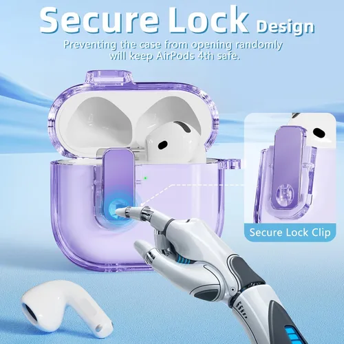 Miniatura 4 de (con bloqueo de seguridad) Funda transparente compatible con fundas de AirPods de 4ª generación con kit de limpieza, funda transparente de TPU suave