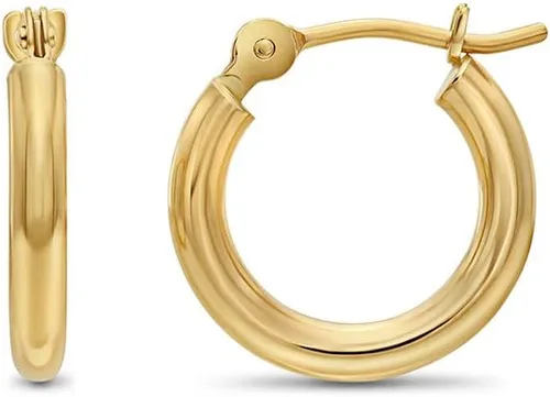 Pendientes de aro 14K oro clásico amarillo pulido brillante, tubo de 0.07 pulgadas