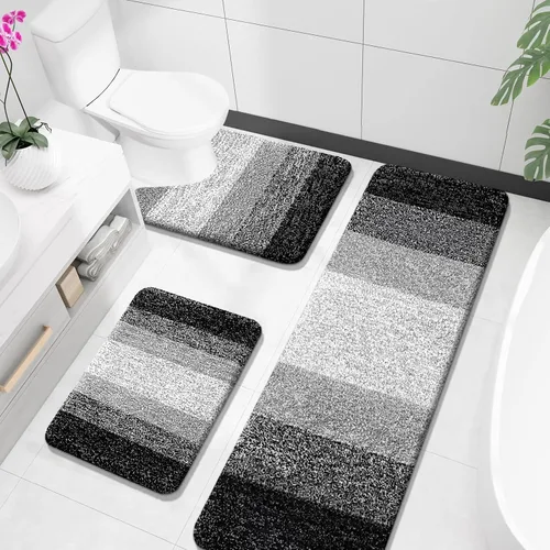Miniatura 26 de OLANLY Juego de alfombras de baño de 3 piezas, alfombras de baño de microfibra suave y absorbente y alfombra de inodoro de contorno en forma de U