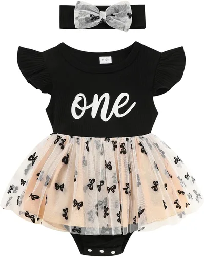 GRNSHTS Traje de bebé niña 1er cumpleaños traje acanalado tul mameluco princesa pastel Smash sesión de fotos ropa + diadema