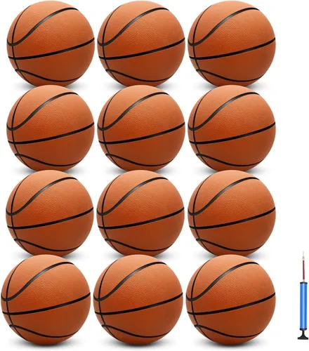 Paquete de 12 pelotas de baloncesto inflables de 29.5 pulgadas, tamaño oficial 7, con inflador para hombres, para exteriores, interiores o