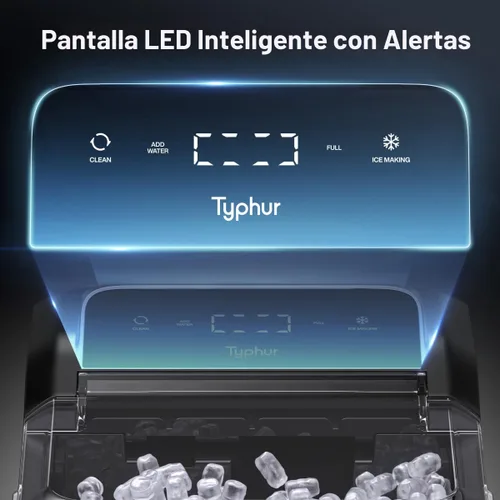Miniatura 7 de Typhur Máquina de hielo de pepita rápida con bomba de autolimpieza, máquina de hielo de guijarros triturados de 35 libras/24 horas con hielo