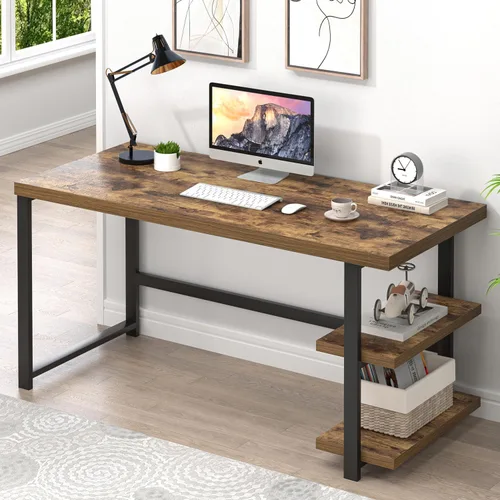 Miniatura 11 de EXCEFUR Escritorio blanco para computadora, moderno escritorio de oficina en casa con estante de almacenamiento, mesa de estudio de escritura