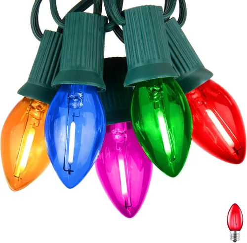 Guirnalda de luces LED C7 multicolor, 25 pies C7 vintage de Navidad con 26 bombillas (1 repuesto), luces comerciales conectables para árbol de
