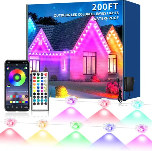 Luces permanentes para exteriores de 200 pies para casa, impermeables, luces LED RGB inteligentes, luces permanentes para exteriores con