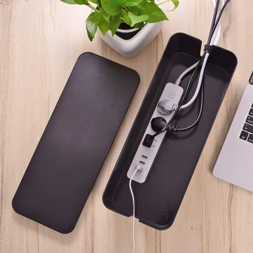 Miniatura 5 de Caja organizadora de cables, caja organizadora de cables grande para ocultar la regleta de alimentación y debajo del escritorio, organizador de Negro