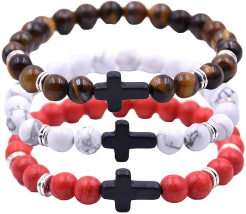 Miniatura 4 de Rubyyouhe8 Pulsera unisex de 6 colores con colgante de cruz y cuerda elástica para hombre y mujer