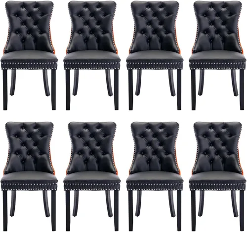 Miniatura 54 de Juego de 2 sillas de comedor tapizadas de terciopelo, sillas laterales de cocina de estilo moderno con ribete de cabeza de clavo y patas de madera