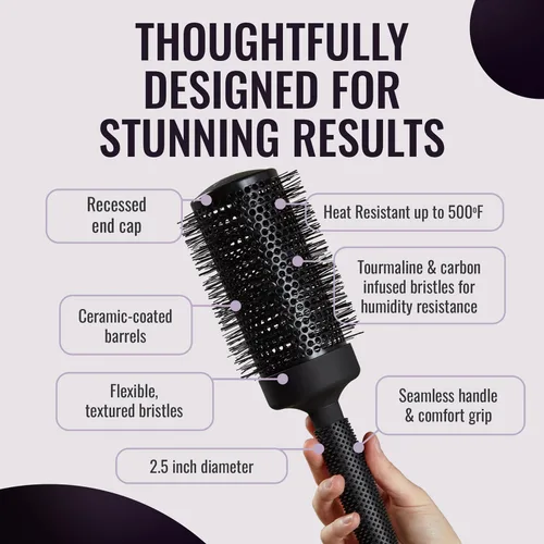 Miniatura 4 de ERGO Cepillo redondo iónico de cerámica para soplar – Cepillos de pelo de calidad de salón para mujeres – Cepillo de rodillo para secar con soplado