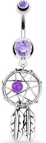 Miniatura 6 de Body Accentz Atrapasueños para ombligo con diseño de estrellas tejidas y plumas para ombligo