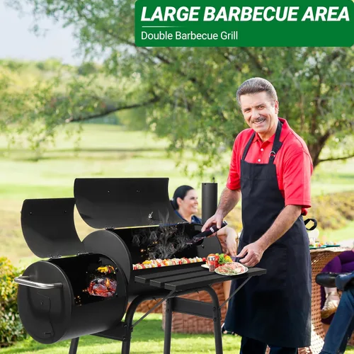 Miniatura 3 de Barrel Grills - Parrillas de carbón con ruedas y mesa delantera, parrilla de carbón con ahumador, termómetro integrado, 430 pulgadas cuadradas