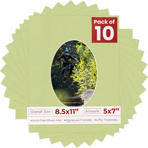 Miniatura 45 de Tapete de 8.5 x 11 pulgadas con corte biselado para fotos de 5 x 7 pulgadas, diseño ovalado, color azul bebé, sin ácidos, mate para proteger tus