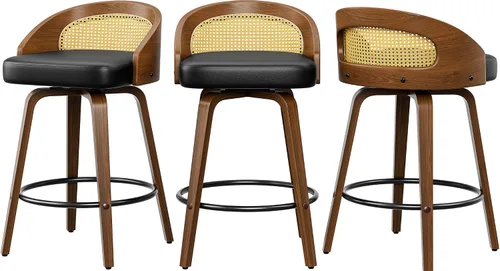 Miniatura 14 de YaFiti Taburetes de bar, taburetes de bar de 26 pulgadas de altura de mostrador con patas de madera curvada, taburetes giratorios con respaldo
