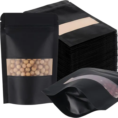 Leelosp 300 Pcs Kraft Bags with Window 3.5 x 5.5 Inch Kraft Stand up Paper Bags Reusable Food Storage Pouches Heat Sealable Zipper Sealing Pouches