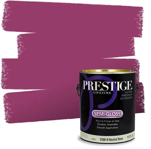 Miniatura 197 de Prestige Paints E100-T-SW6591 Pintura exterior e imprimación en uno, 1 galón, plano, combinación comparable de Sherwin Williams Amaryllis, 1 galón
