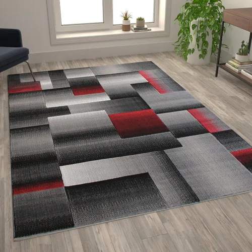 Miniatura 25 de Flash Furniture Elio Collection - Alfombra de área con patrón de bloques de color, alfombra de olefina azul de pelo alto, alfombra de área de 2 x 3