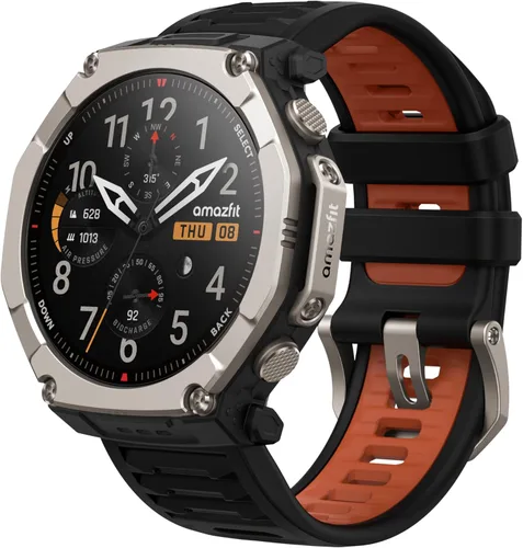 Amazfit T-Rex Ultra 2 Reloj inteligente con GPS de doble banda para exteriores, cuerpo Ti de 2.008 in, pantalla AMOLED zafiro de 1.5 pulgadas,