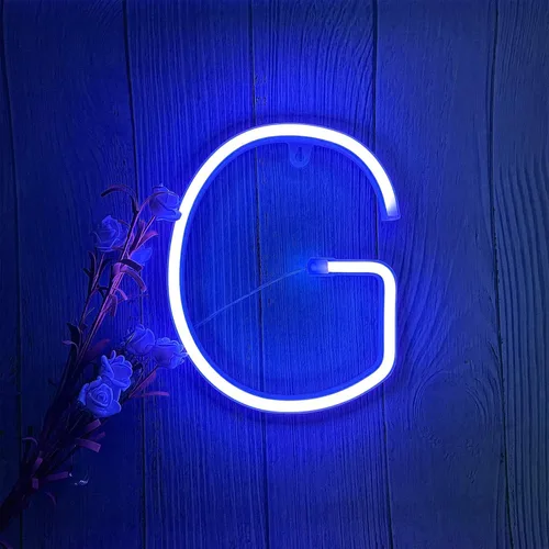 Miniatura 12 de ENUOLI Letreros de neón LED en azul con letras de neón para decoración de pared, luz nocturna, funciona con pilas o USB, letras de neón LED