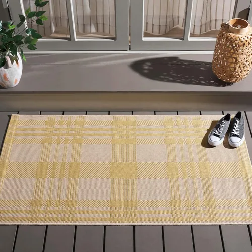 Miniatura 92 de SAFAVIEH Alfombra Lavable para Exteriores Colección Courtyard - 2'3" x 4', Beige y Azul, Patrón a Cuadros, No Desprende Pelusa y Fácil Limpieza