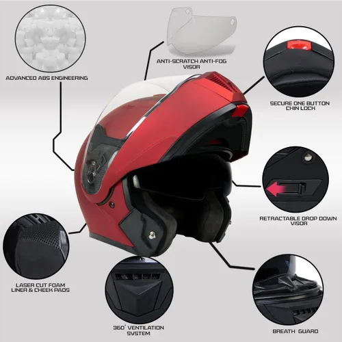 Miniatura 2 de Milwaukee Helmets MPH9827DOT Cypher - Casco modular de motocicleta avanzado rojo plano con visera abatible, pequeño