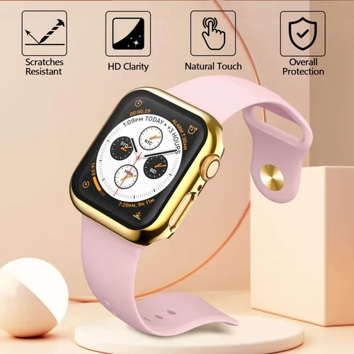 Miniatura 5 de Paquete de 2 fundas rígidas compatibles con Apple Watch Series 6, 5, 4, SE, de 1.575 pulgadas, protector de pantalla de vidrio templado, cobertura