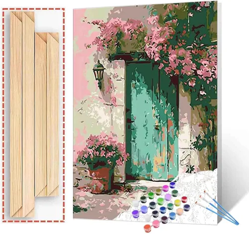 Miniatura 52 de Kits de pintura por números para adultos principiantes, pintura al óleo sobre lienzo de 16 x 20 pulgadas, lámpara de flores y óleo, pigmento 4-Art-06