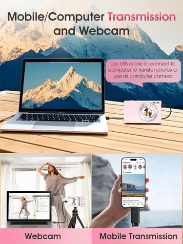 Miniatura 8 de Cámara digital, cámara de videoblogs 4K con enfoque automático para fotografía con tarjeta de 32 GB, cámara digital compacta portátil de 48 Rosa
