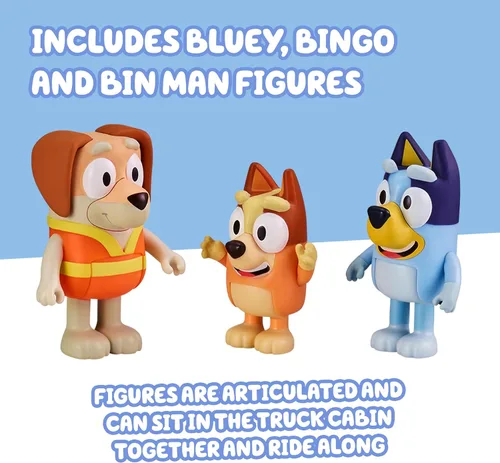 Miniatura 5 de Conjunto de juguete de camión volquete Bluey, juguete de camión volquete resistente con 2 figuras articuladas y 3 enormes rocas, juguetes
