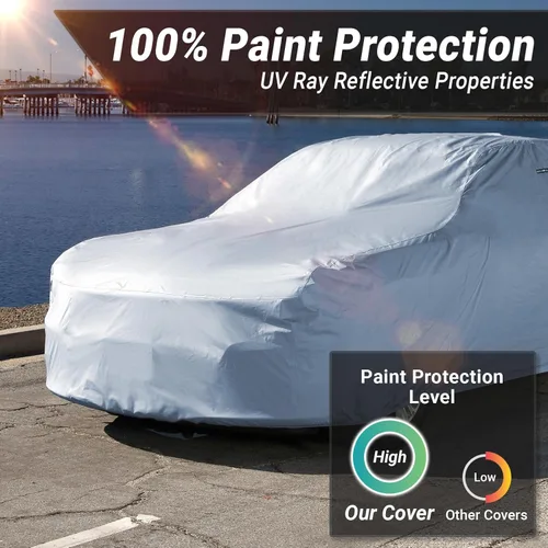 Miniatura 3 de iCarCover Funda de coche premium para Ford Maverick 1969-1977, resistente, impermeable, para todo tipo de clima, automóviles con ajuste plateado
