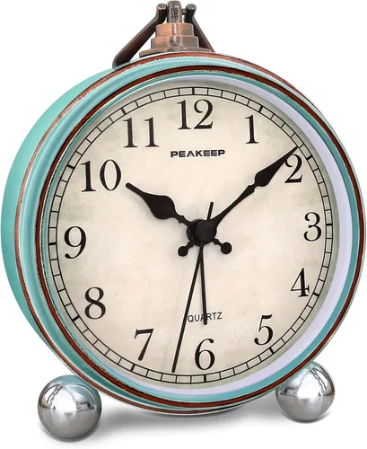 Peakeep 4" Pequeño Reloj Despertado Retro Analógico a Batería para Decoración de Habitación, Reloj de Noche Silencioso Elegante para Escritorio,