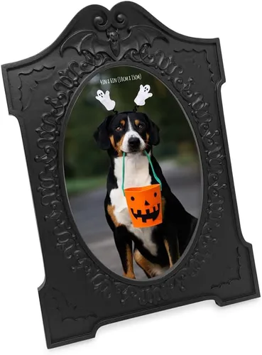 Isaac Jacobs Marco de fotos de Halloween con forma de lápida de 4 x 6, para mesa de fotos y exhibición de pared, exhibición colgante y decoración
