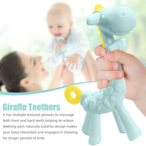 Miniatura 6 de SHARE&CARE Juguete mordedor de silicona sin BPA con estuche de almacenamiento, para niños mayores de 3 meses, alivio del dolor de encías y baby Azul