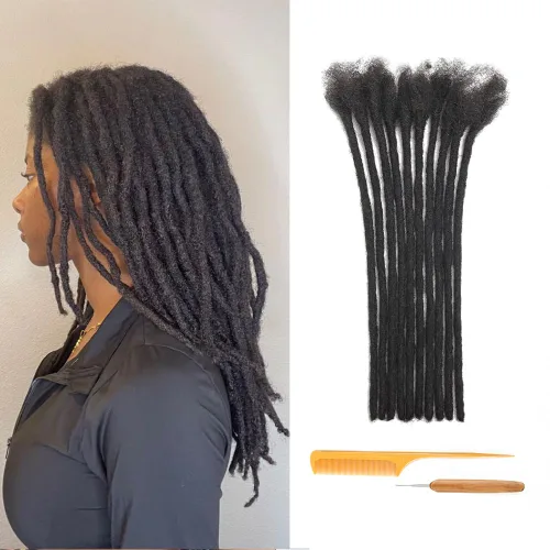 Miniatura 19 de Extensiones de Rastas de Cabello Humano 0.4cm de Grosor 4 Pulgadas 20 Hebras 100% Cabello Humano Real para Hombres/Mujeres/Niños Completamente