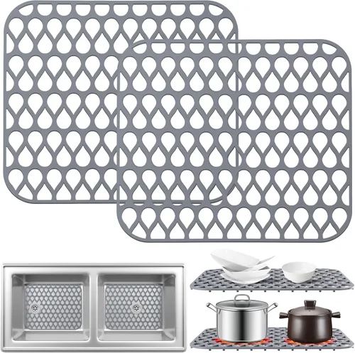 Alfombrillas de silicona para fregadero de cocina, alfombrilla protectora para fregadero de cocina con orificio de drenaje de bricolaje, 2