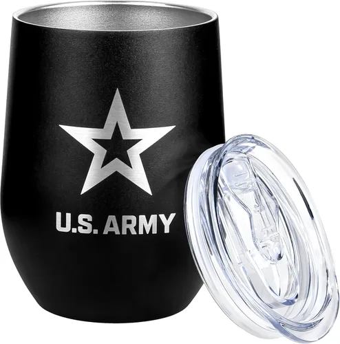 Miniatura 10 de Military Gift Shop Vaso de vino aislado al vacío con la bandera estadounidense para exteriores, con tapa, vidrio de acero inoxidable de 12 onzas