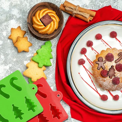 Miniatura 3 de Juego de 6 moldes de silicona de Navidad para chocolate y caramelos, Papá Noel, muñeco de nieve, árbol de Navidad, regalos de árbol de Navidad