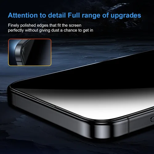 Miniatura 4 de OneFish Protector de pantalla para iPhone 13 Pro Max / 14 Plus de privacidad, vidrio templado antiespía de 4 vías de 360°, dureza 9H, bordes
