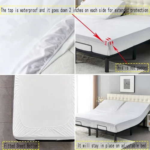 Miniatura 2 de Kingnex - Protector de colchón impermeable de doble parte para cama king ajustable con cabeza flexible de 32-34 pulgadas desde la cabecera, ultra