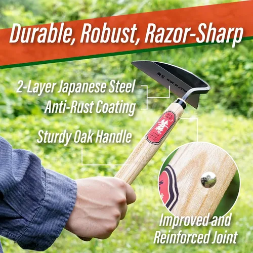 Miniatura 5 de SUIZAN Nejiri Kama Hoz de deshierbe de 13 pulgadas – Extractor de malezas manual japonés profesional Azada de jardín Herramientas de jardinería