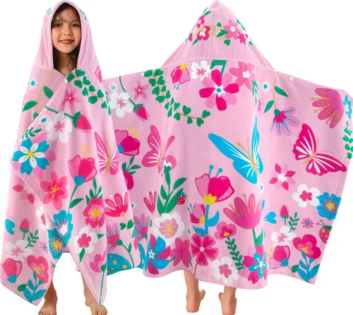 VOOVA & MOVAS Toalla de playa con capucha para niños pequeños, (3-8 años, 30''X50''), toalla envolvente absorbente 100% algodón para niños, perfecta