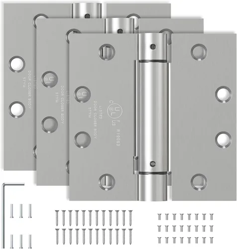Miniatura 17 de HOSOM Bisagra de puerta de cierre automático, bisagra de resorte, 4 pulgadas, tensión ajustable para garaje, puerta delantera, puerta trasera