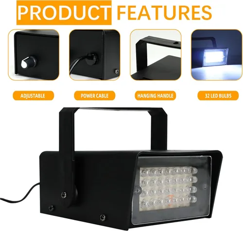 Miniatura 6 de ENUOLI Mini Luz Estroboscópica - 32 Bombillas LED Superbrillantes para Halloween, Control de Velocidad de Parpadeo Variable, Luces Intermitentes