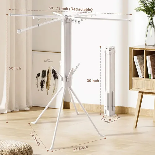Miniatura 2 de Estante de secado de ropa resistente de 4 patas, estante de lavandería plegable y plegable de gran capacidad, estante de secado portátil