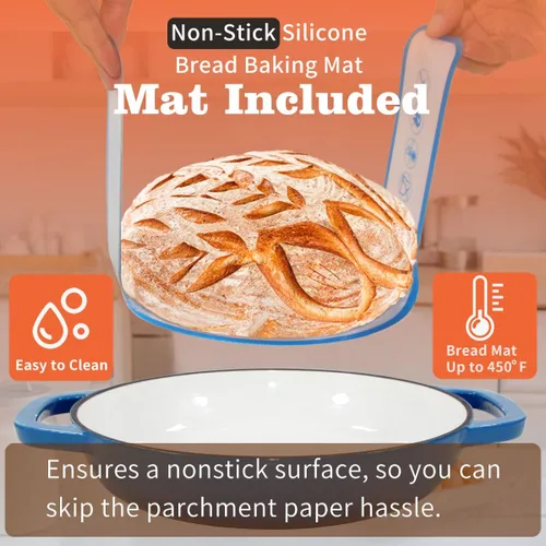 Miniatura 3 de Horno de pan de hierro fundido esmaltado, horno holandés de 6 cuartos de galón para hornear pan de masa madre, kit de sartén esmaltada de 11