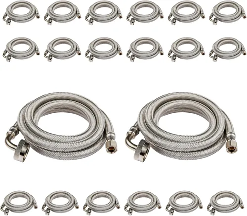 Miniatura 8 de Manguera para lavavajillas de 4 pies, 3/8 pulgadas Comp x 3/4 pulgadas FHT de acero inoxidable con codo FGH de 90 grados