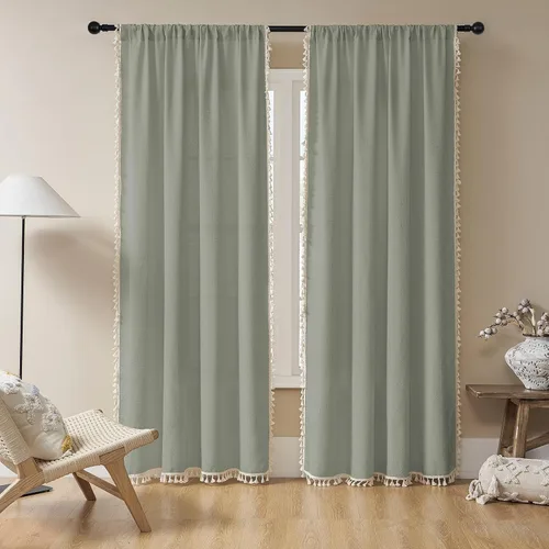 Miniatura 13 de Joydeco Cortinas Bohemias Beige de 63 Pulgadas de Largo 2 Paneles, Cortinas de Granja Bohemias Súper Suaves con Borlas, Cortinas Semitransparentes