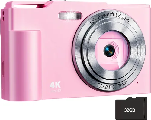 Miniatura 11 de Cámara digital, FHD 4K Cámara digital de apuntar y disparar con zoom de 16X antivibración, cámara pequeña compacta de 48 MP con tarjeta de 32 GB