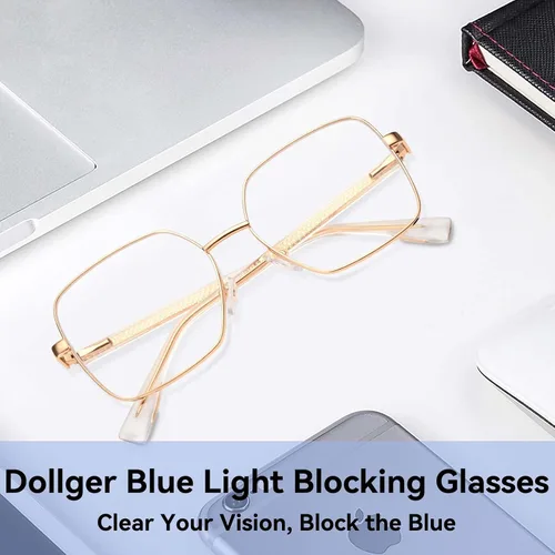 Miniatura 2 de Dollger Gafas cuadradas de gran tamaño con bloqueo de luz azul para mujeres y hombres, marco de metal, antiluz azul, para uso en pantalla
